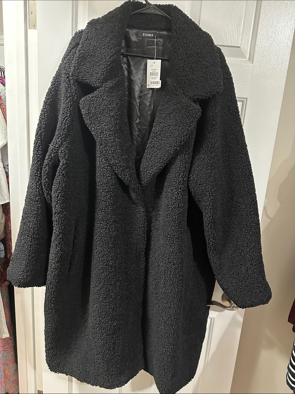 Evans Black Teddy Coat with Wide Lapel